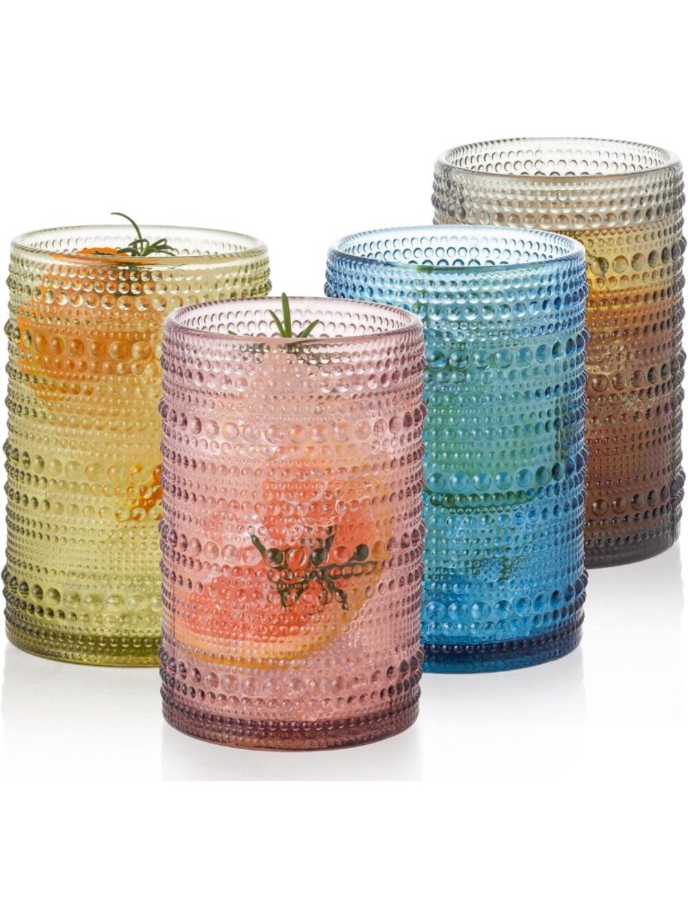 Vintage Hobnail Glassware Set - 4 Multicolor 15.2oz Drinking Glasses for